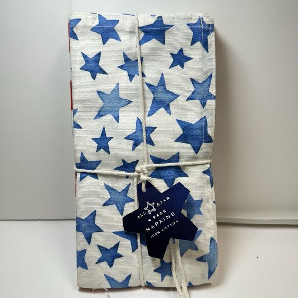 ALL STAR USA Red White & Blue American Theme 100% Cotton Napkins 4 Pack Set New - Picture 1 of 5